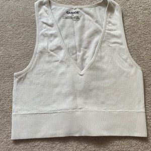 White Ribbed V-neck Tank